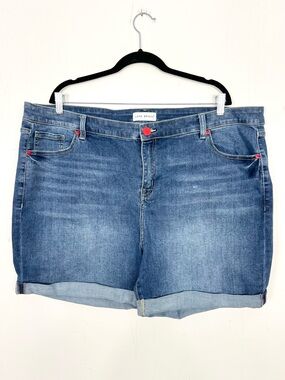 Lane Bryant Mi-Rise Boyfriend Midi Jean Shorts Size 20 Rainbow‎ Embroidered